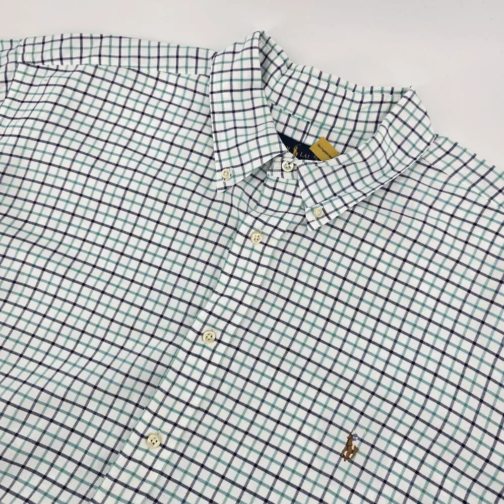 Polo Ralph Lauren White Check Flesh Pony Short Sleeve Button Down Shirt Men 2XB